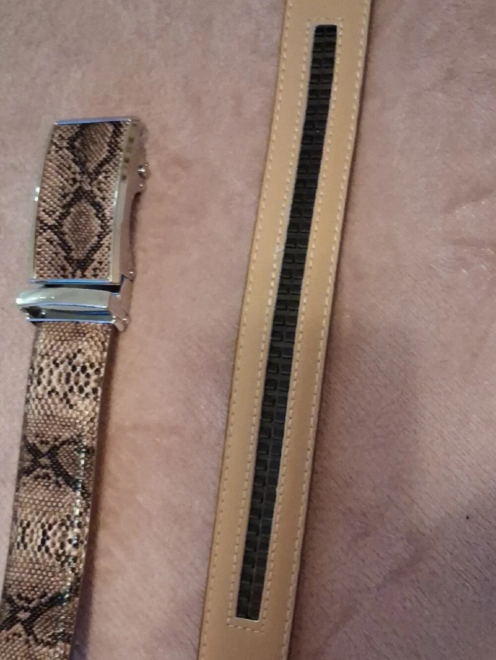 Snake-Print Leather Dress Belt in Brown